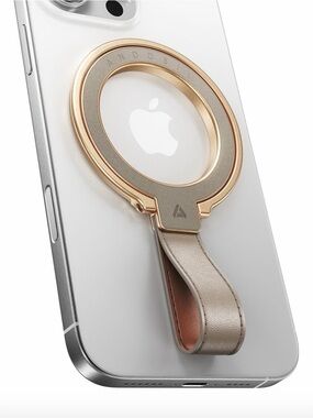 Apple iPhone Ring Holder Strap in Metallic Gold and Beige